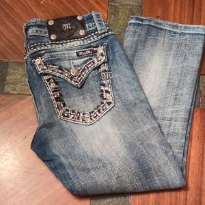 Miss Me Women's Blue Ankle Jeans with Embellished Pockets